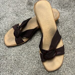 Women's Brown Slide Sandals with Decorative Buckle